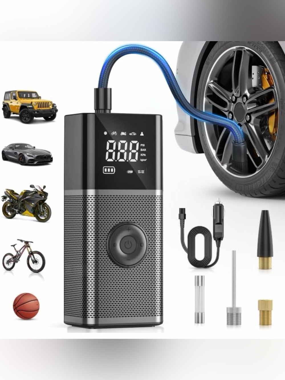 Tire Inflator Portable Air Compressor Rechargeable w/Digital Pressure Gauge